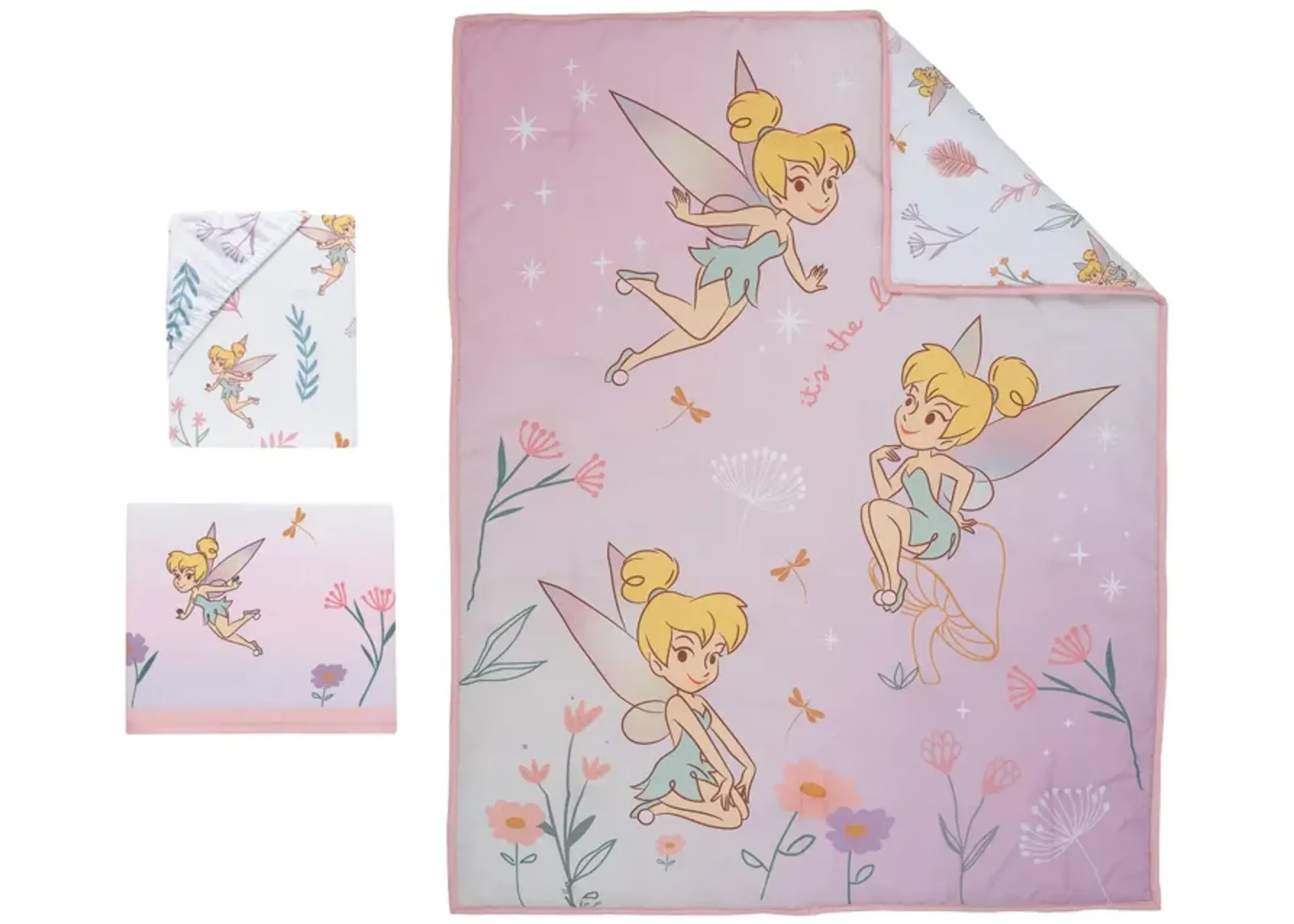 Bedtime Originals Tinker Bell 3-Piece Crib Bedding Set - Pink, Purple, White