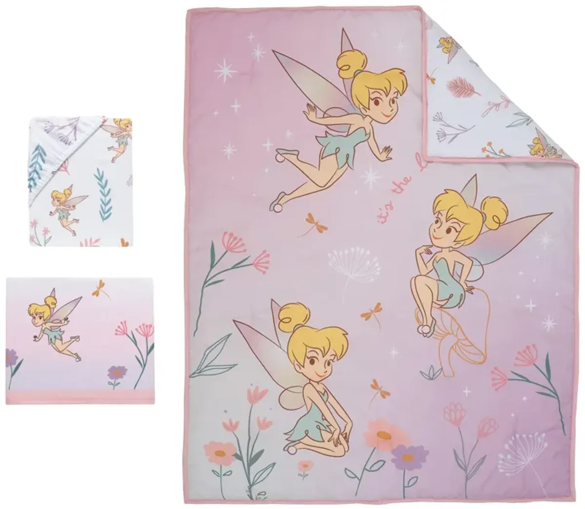 Bedtime Originals Tinker Bell 3-Piece Crib Bedding Set - Pink, Purple, White