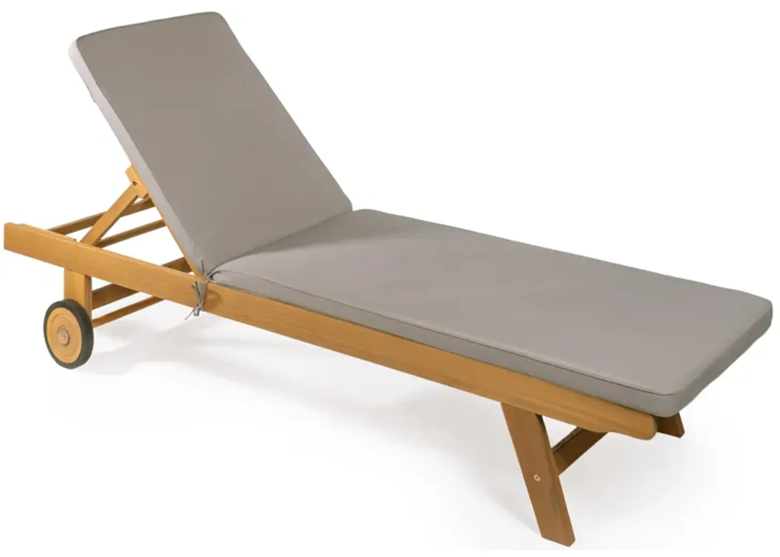 Mallorca Modern Classic Adjustable Acacia Wood Chaise Outdoor Lounge Chair with Cushion & Wheels