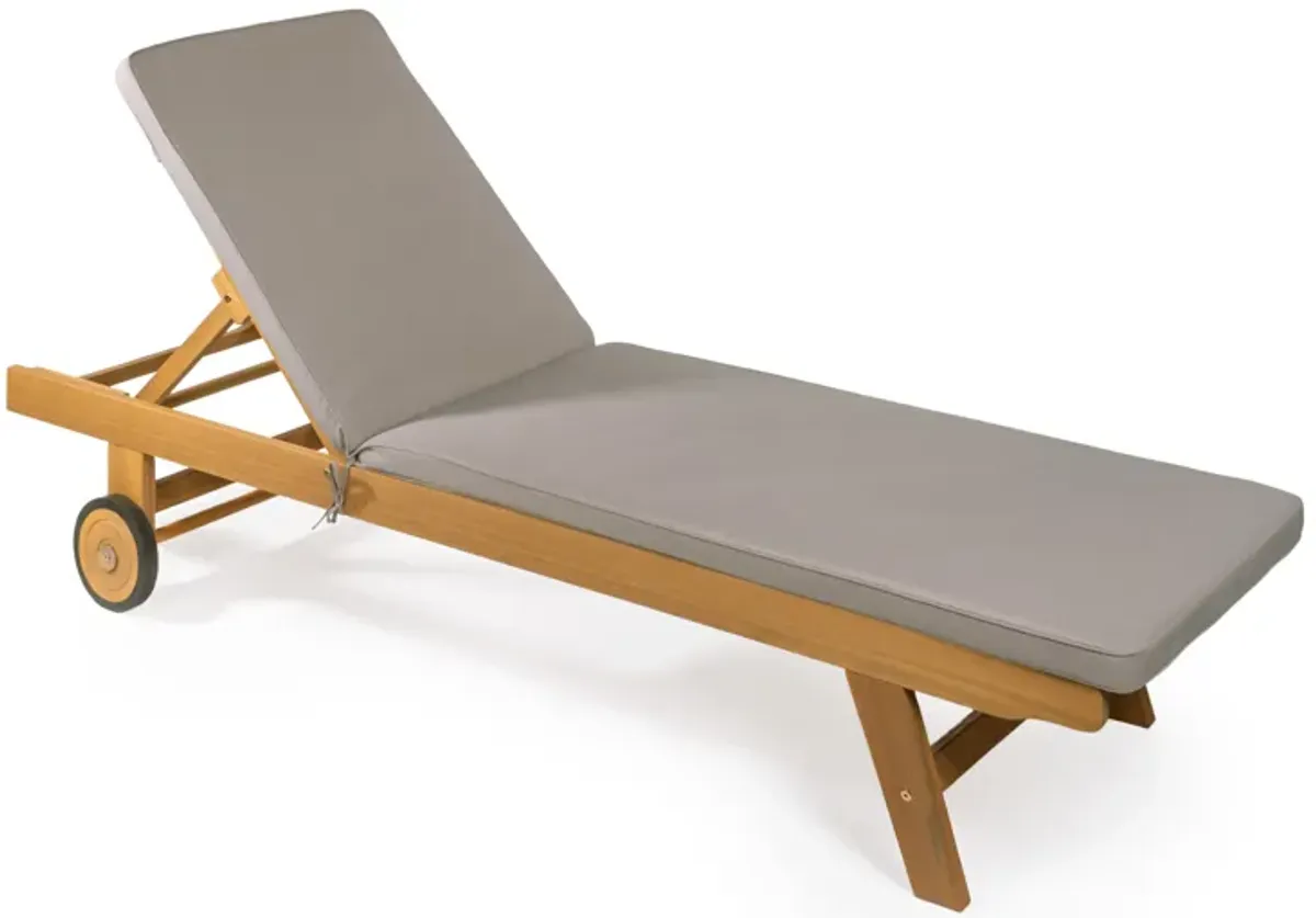 Mallorca Modern Classic Adjustable Acacia Wood Chaise Outdoor Lounge Chair with Cushion & Wheels