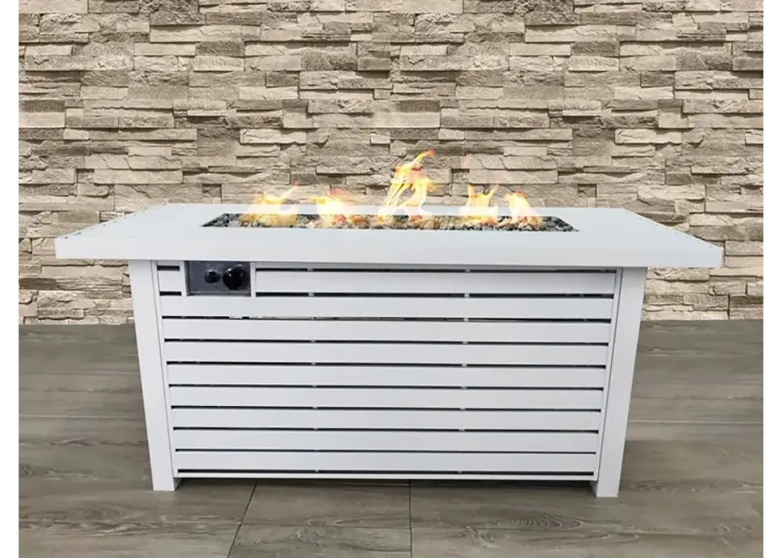 Living Source International 24'' H x 42" W x 20" D Outdoor Fire Pit Table with Lid (WHITE)