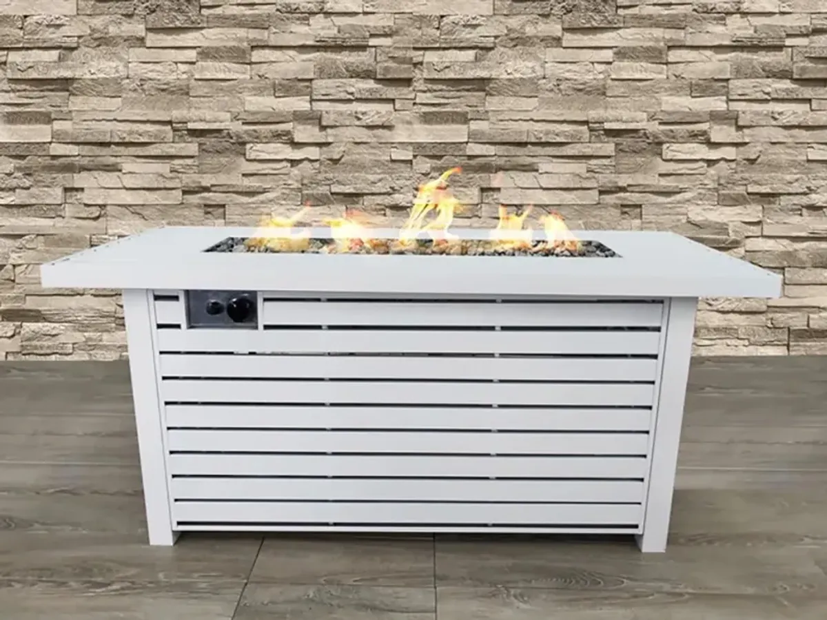 Living Source International 24'' H x 42" W x 20" D Outdoor Fire Pit Table with Lid (WHITE)