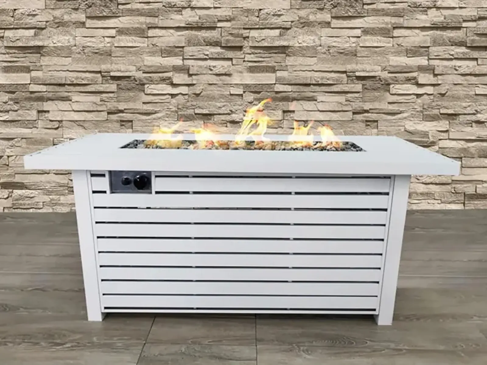 Living Source International 24'' H x 42" W x 20" D Outdoor Fire Pit Table with Lid (WHITE)