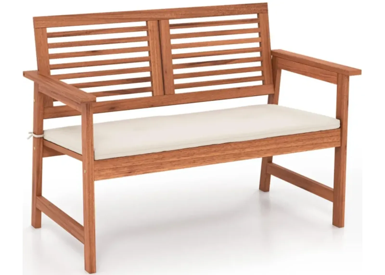 Hivvago 2-Person Solid Wood Patio Bench with Backrest and Cushion