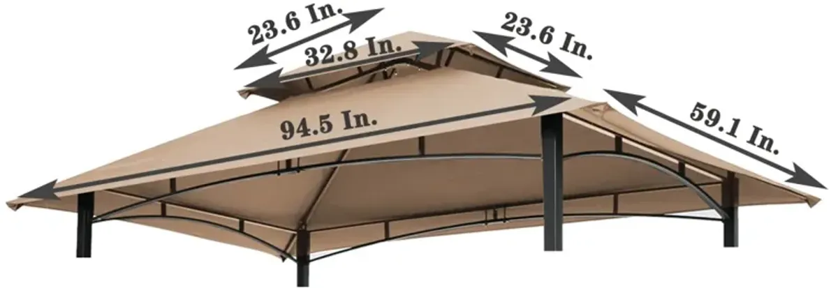 8x5FT Grill Gazebo Replacement Canopy, Double Tiered Bbq Tent Roof Top Cover