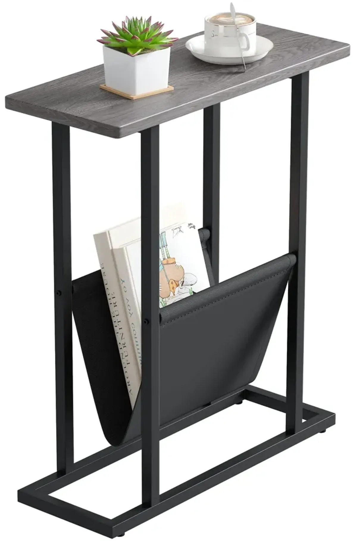 Yusong Small Narrow Side Table for Small Spaces, Slim End Table Magazine Table Nightstand with Storage Holder, Accent Skinny Sna