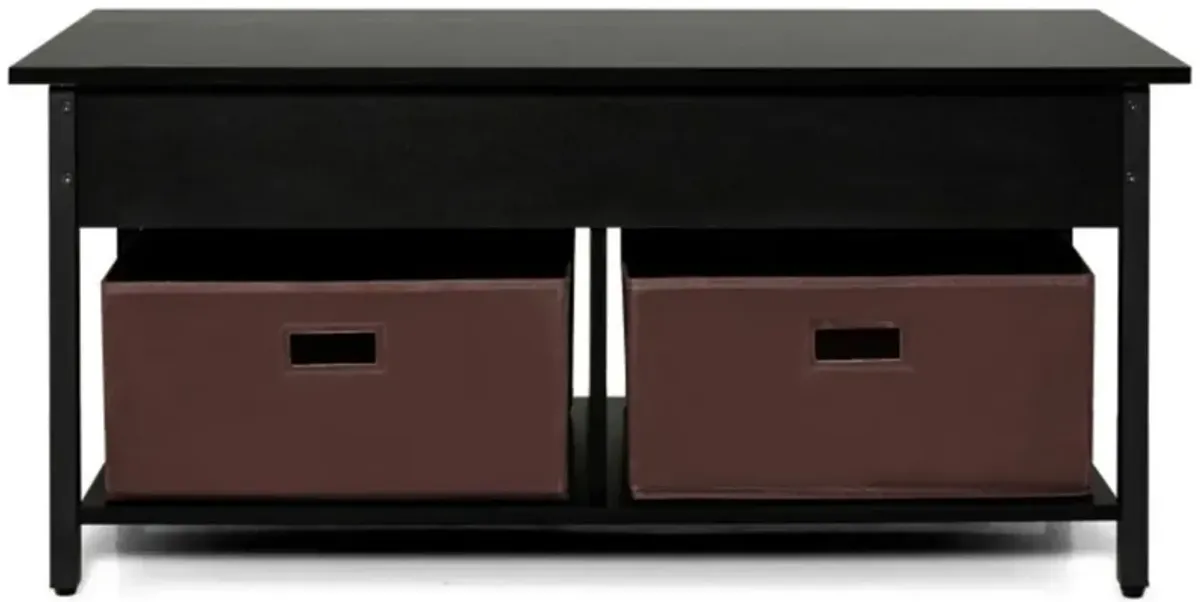 Hivvago FarmHouse Black Lift-Top Multi Purpose Coffee Table with 2 Storage Drawers Bins