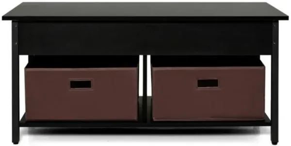 Hivvago FarmHouse Black Lift-Top Multi Purpose Coffee Table with 2 Storage Drawers Bins