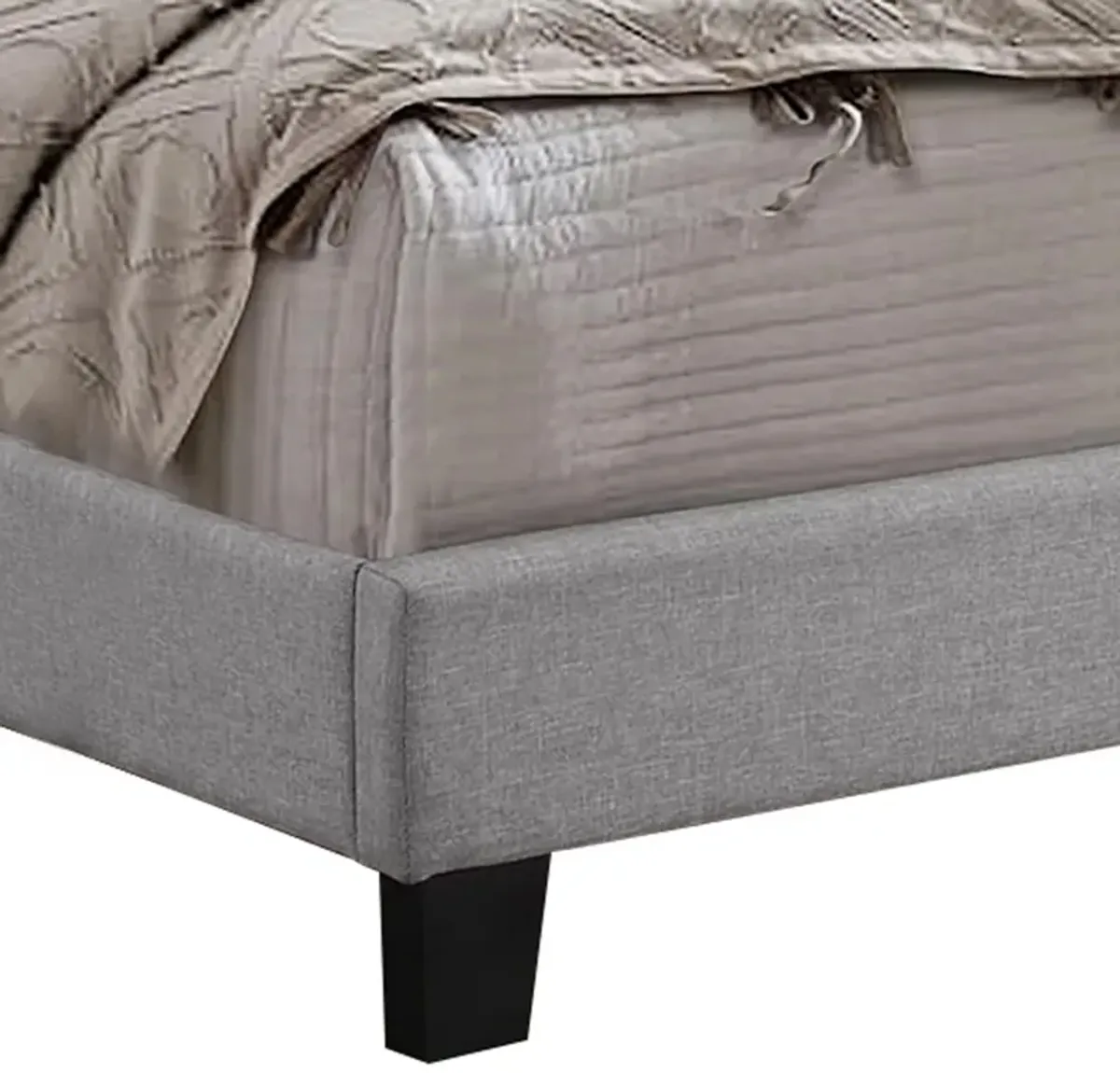 Shirin Full Size Bed, Wood, Nailhead Trim, Upholstered Headboard, Gray - Benzara