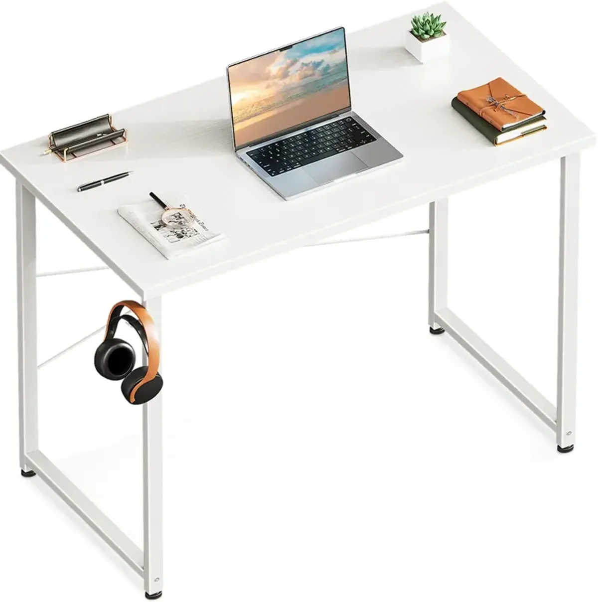 Casaottima 32 Inch Small Computer Desk for Home Office, Study Writing Table for Small Spaces, Simple Modern Desk with Headphone