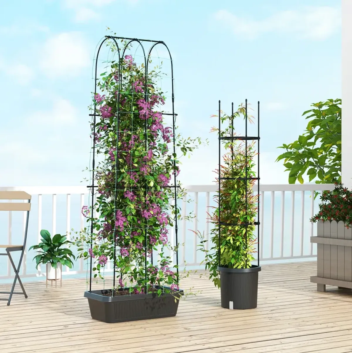 2 Pack Garden Planters with Trellis Cucumber Trellis Tomato Cage-Black