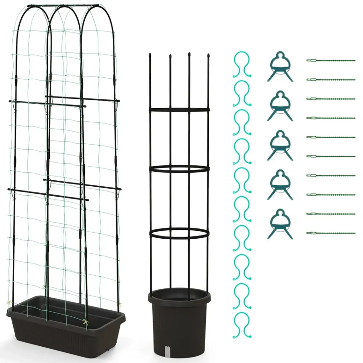 2 Pack Garden Planters with Trellis Cucumber Trellis Tomato Cage-Black