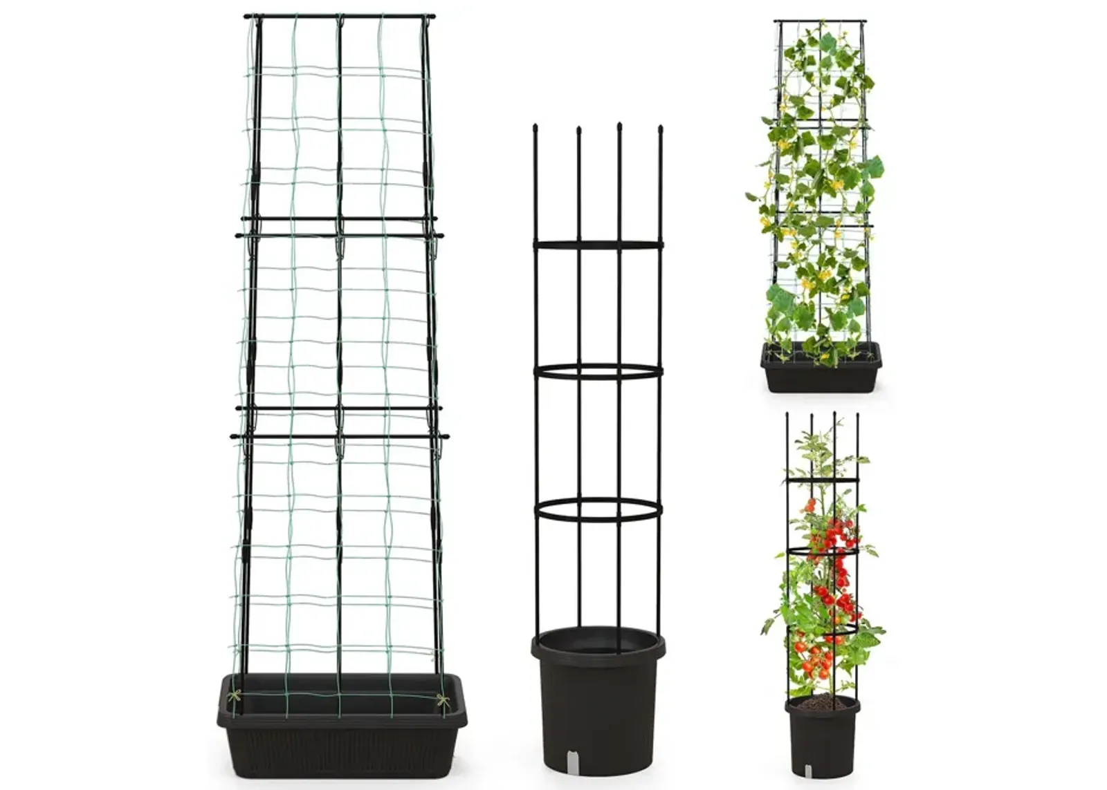 2 Pack Garden Planters with Trellis Cucumber Trellis Tomato Cage-Black