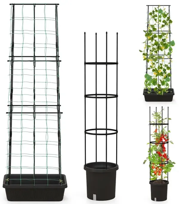 2 Pack Garden Planters with Trellis Cucumber Trellis Tomato Cage-Black