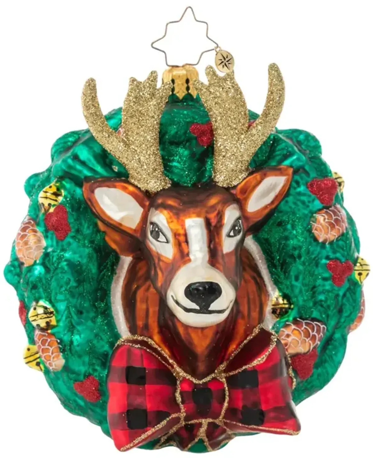 Christopher Radko Rustic Reindeer Wreath Glass Christmas Ornament 1021164