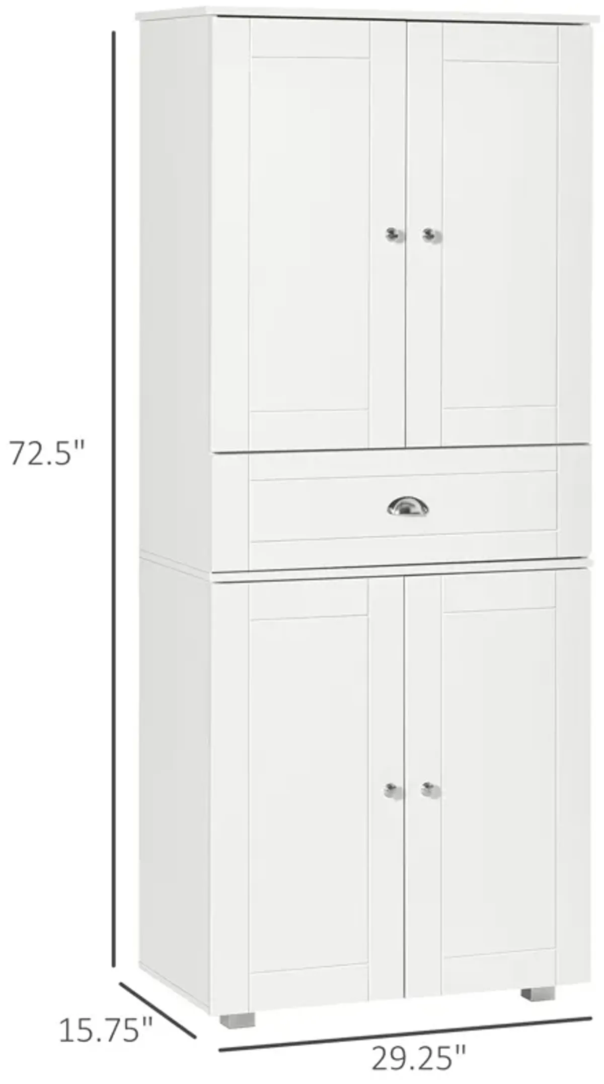 White Kitchen Tower: Tall Freestanding Pantry Cabinet with Double Doors