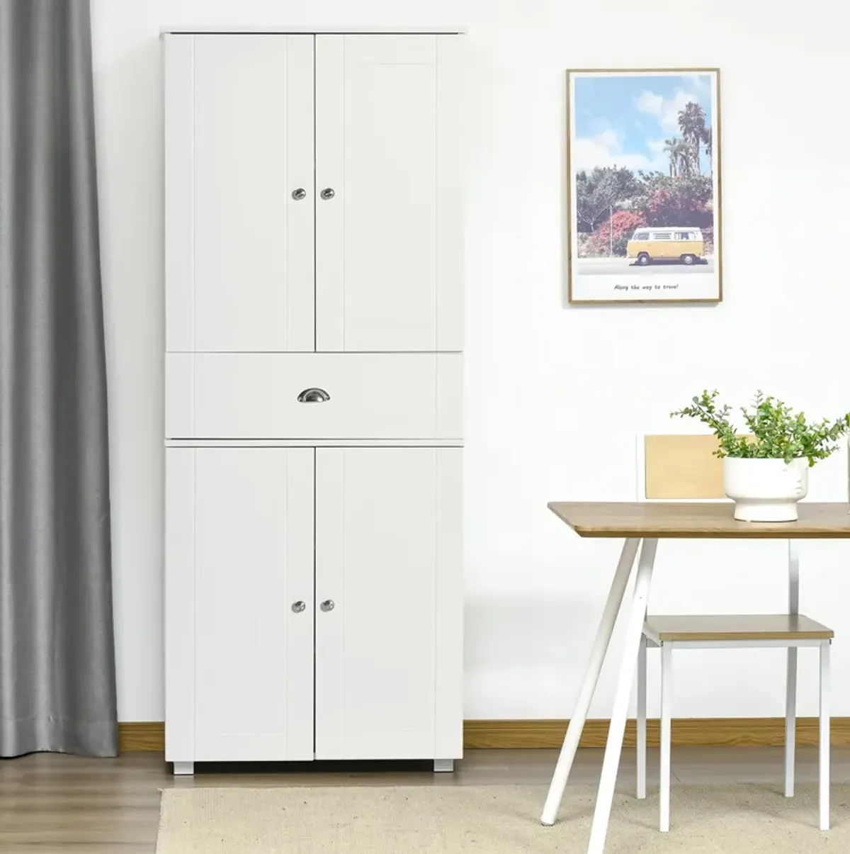 White Kitchen Tower: Tall Freestanding Pantry Cabinet with Double Doors