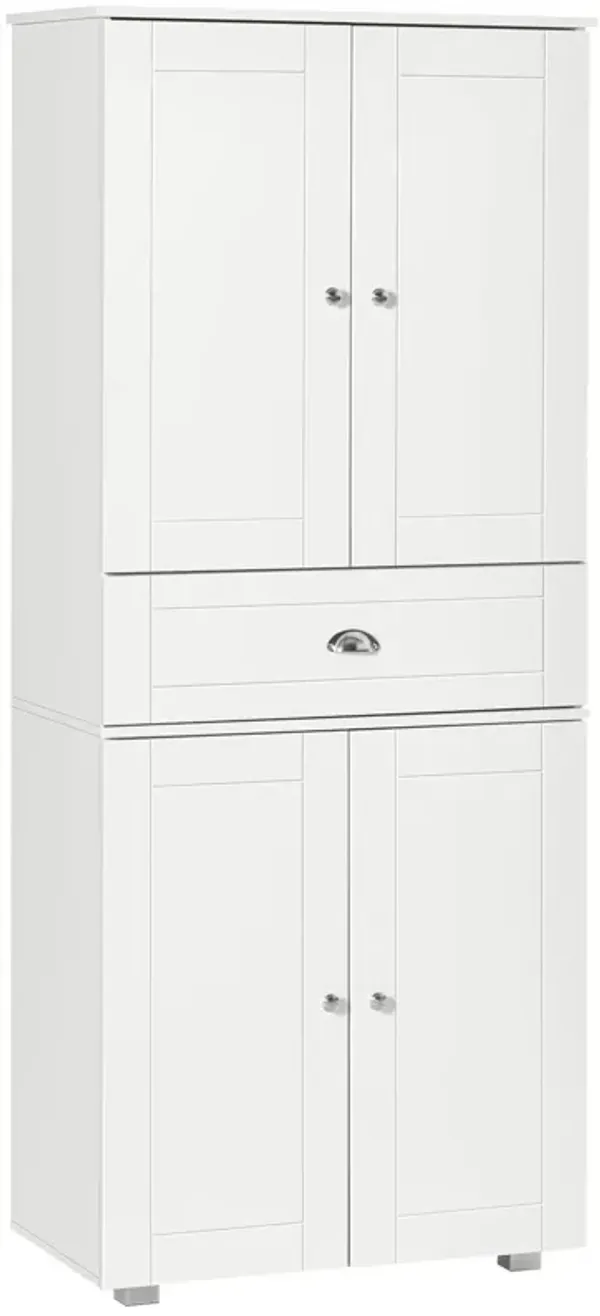 White Kitchen Tower: Tall Freestanding Pantry Cabinet with Double Doors