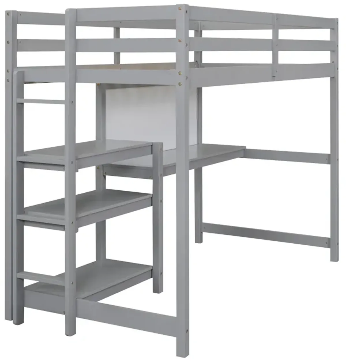 Twin Size Wooden Loft Bed With Shelves, Desk And Writing Board