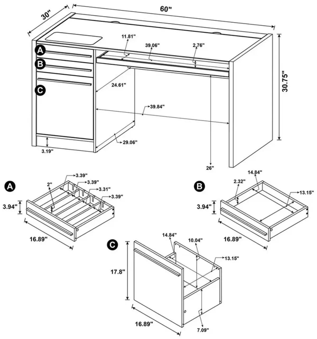 Coaster Co. of America Halston 3-drawer Connect-it Office Desk Cappuccino