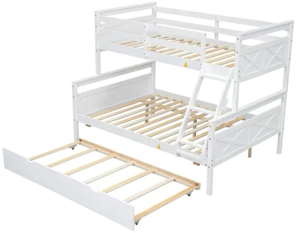 Whisen Twin over Full Bunk Bed with Ladder, Twin Size Trundle, Safety Guardrail - Gray