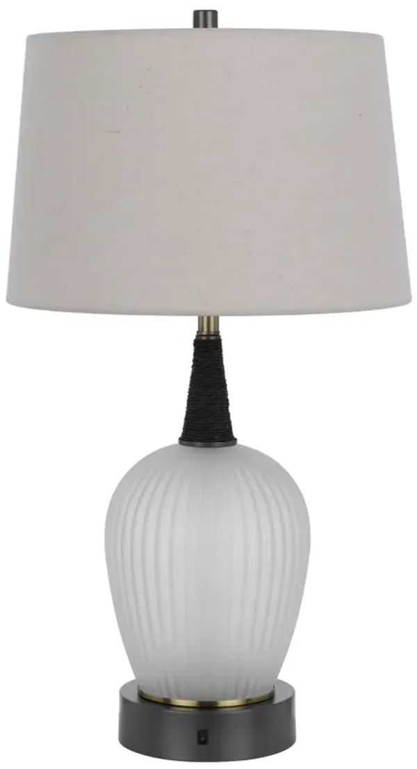 Wenu 29 Inch Table Lamp, Accent Frosted Glass Base, White Fabric Shade - Benzara