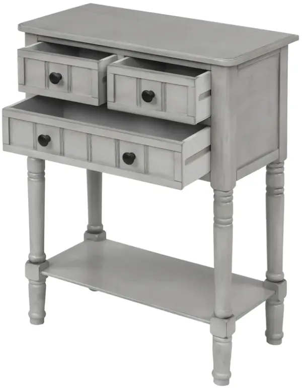 Narrow Console Table, Slim Sofa Table with 3 Storage Drawers and Bottom Shelf