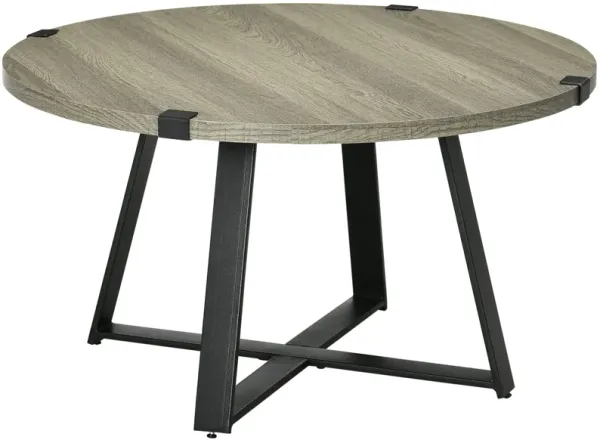 Light Slate Grey Accent: Circular Coffee Table with Steel Legs