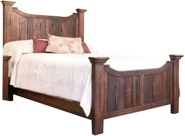 Bry King Size Bed, Pine and Mango Wood, Panel Headboard, Rustic Brown - Benzara
