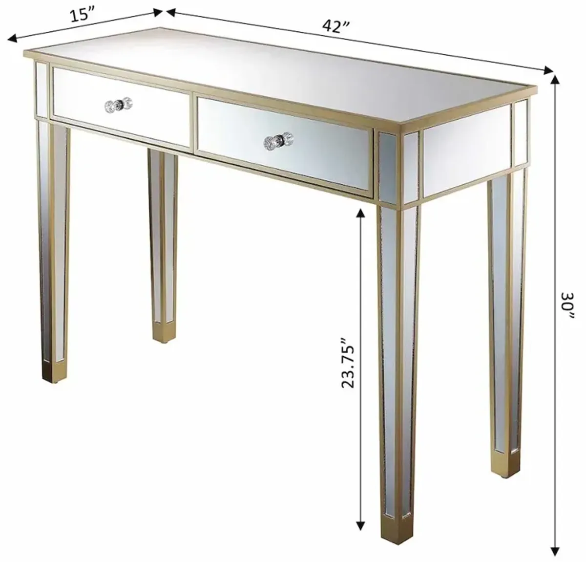 Convenience Concepts Gold Coast Mirrored 2 Drawer Desk/Console Table