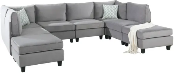 Zelmira Gray Velvet 8Pc Modular Sectional Sofa
