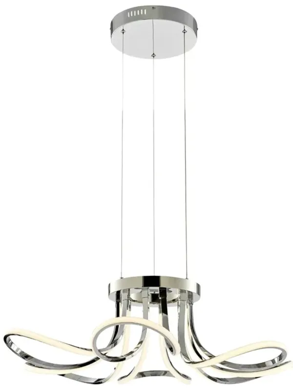 6 Petal Flower Chandelier Chrome Metal Integrated LED Dimmable
