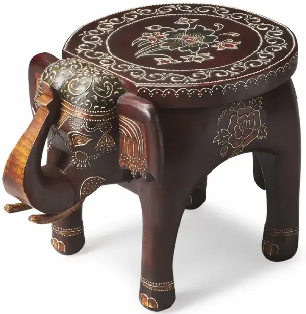 Hivvago 15 Inch Warm Brown Hand Painted Floral 3D Elephant End Table