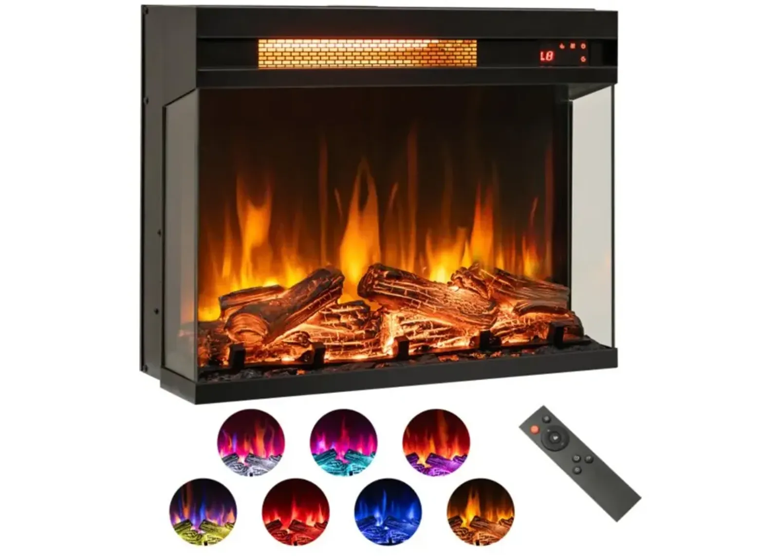 Hivvago 23 Inch 3-Sided Electric Fireplace 1500W Recessed Fireplace Insert-Black