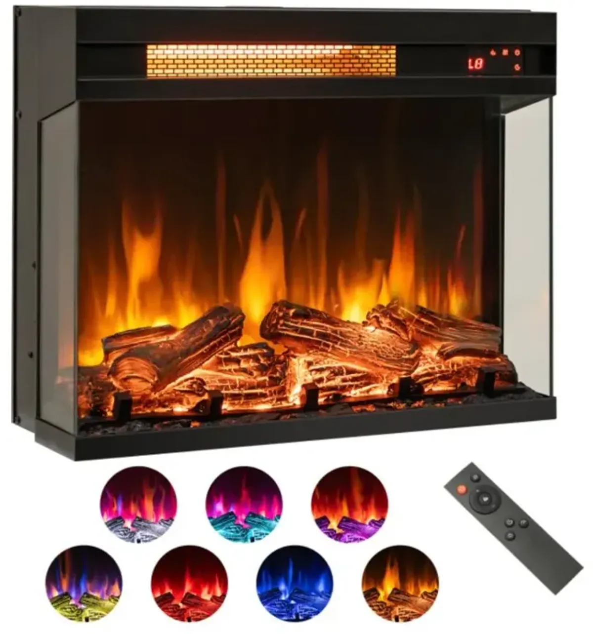 Hivvago 23 Inch 3-Sided Electric Fireplace 1500W Recessed Fireplace Insert-Black