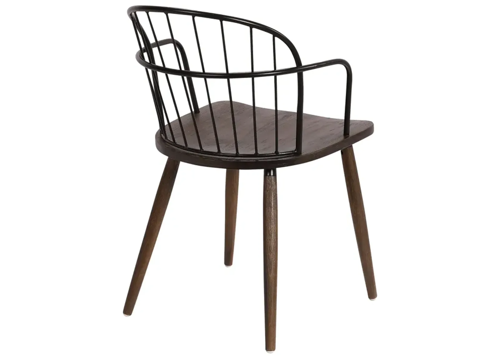 Metal Frame Side Chair with Open Backrest, Black and Brown-Benzara