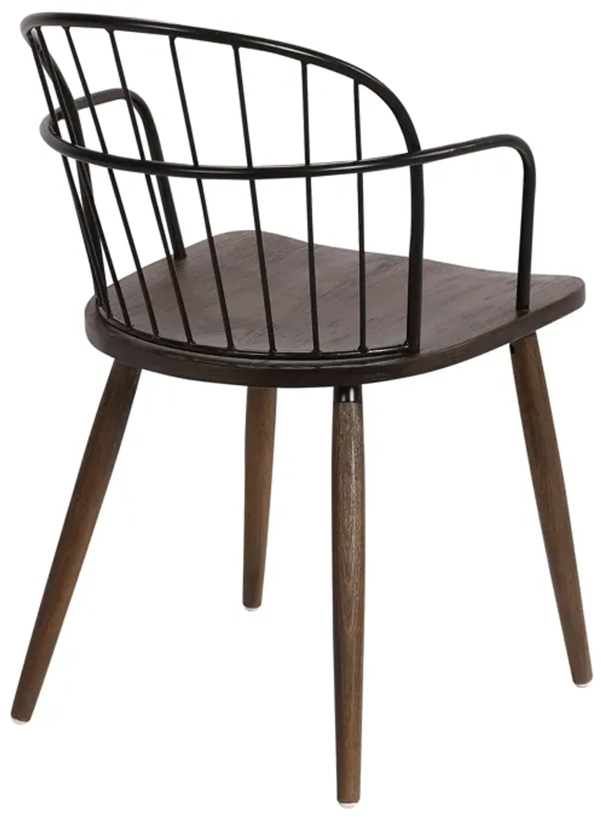 Metal Frame Side Chair with Open Backrest, Black and Brown-Benzara