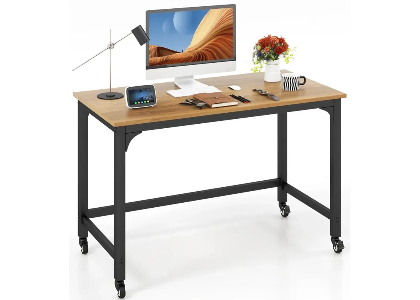 48" Rolling Computer Desk with Heavy-duty Metal Frame for Home and Office