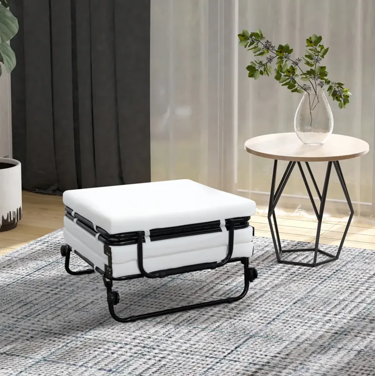 Modern Convertible Sofa Bed/Ottoman Couch Mattress Lounge Bed Sleeper w/Casters