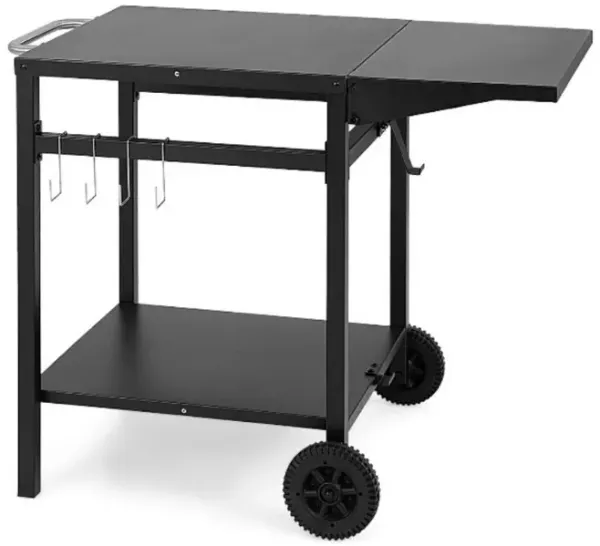 Movable Outdoor Grill Cart with Folding Tabletop and Hooks-Black