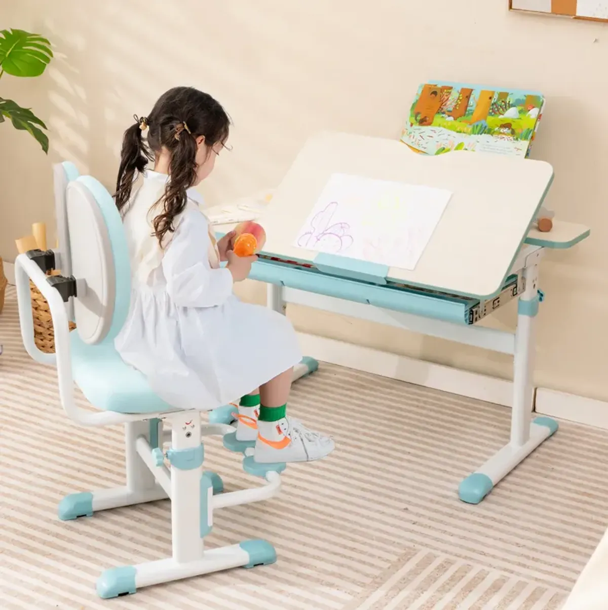 Ergonomic Height-Adjustable Kids Study Chair with Double Back Support for Comfort and Posture