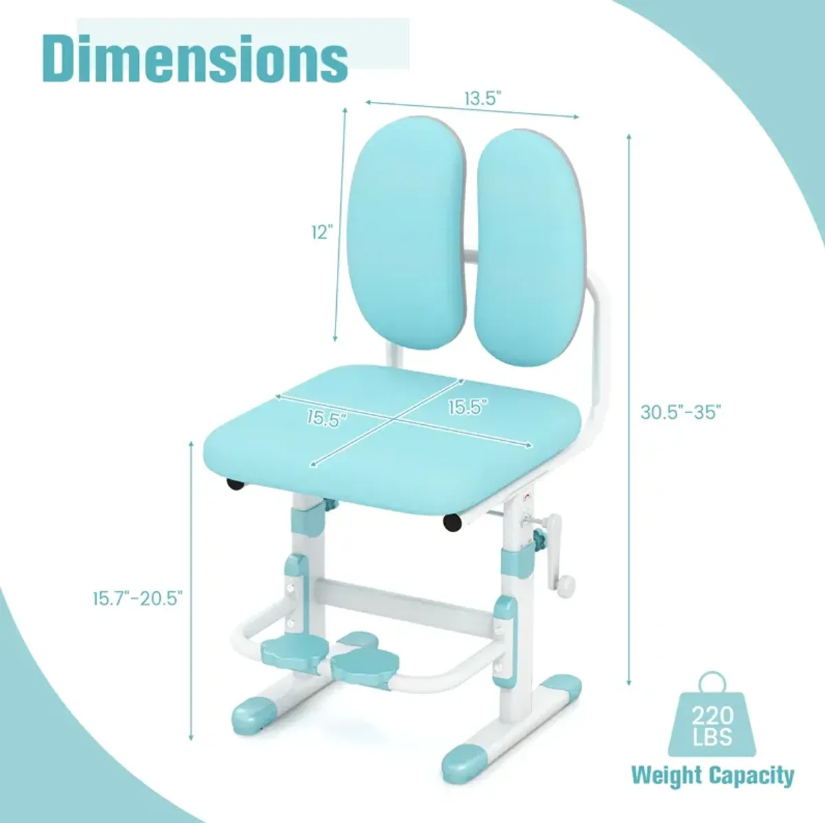 Ergonomic Height-Adjustable Kids Study Chair with Double Back Support for Comfort and Posture