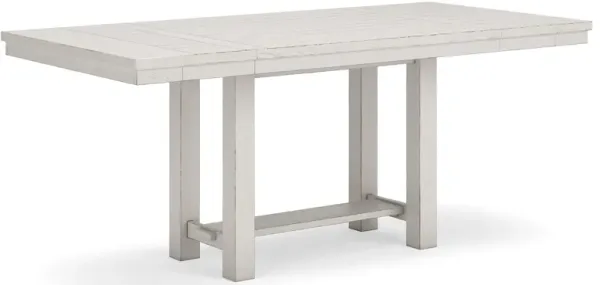 Fleur Counter Table with 2 Extension Leaves, White Wood, 62-86 Inch - Benzara