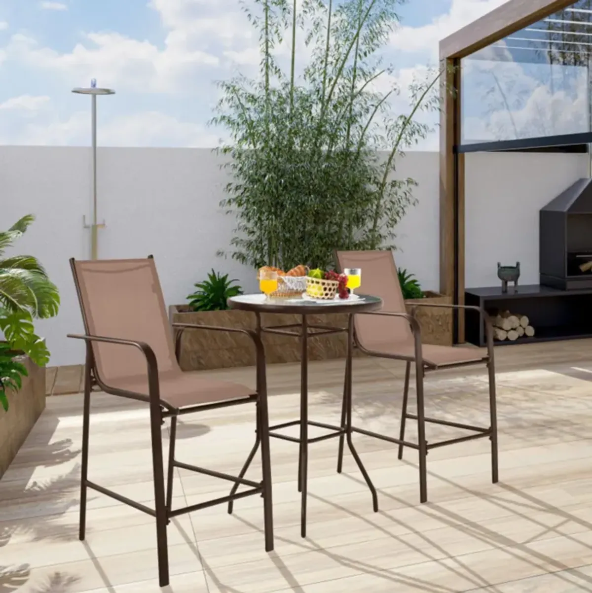 Hivvago 3 Pieces Outdoor Patio Bar Table Stool Set