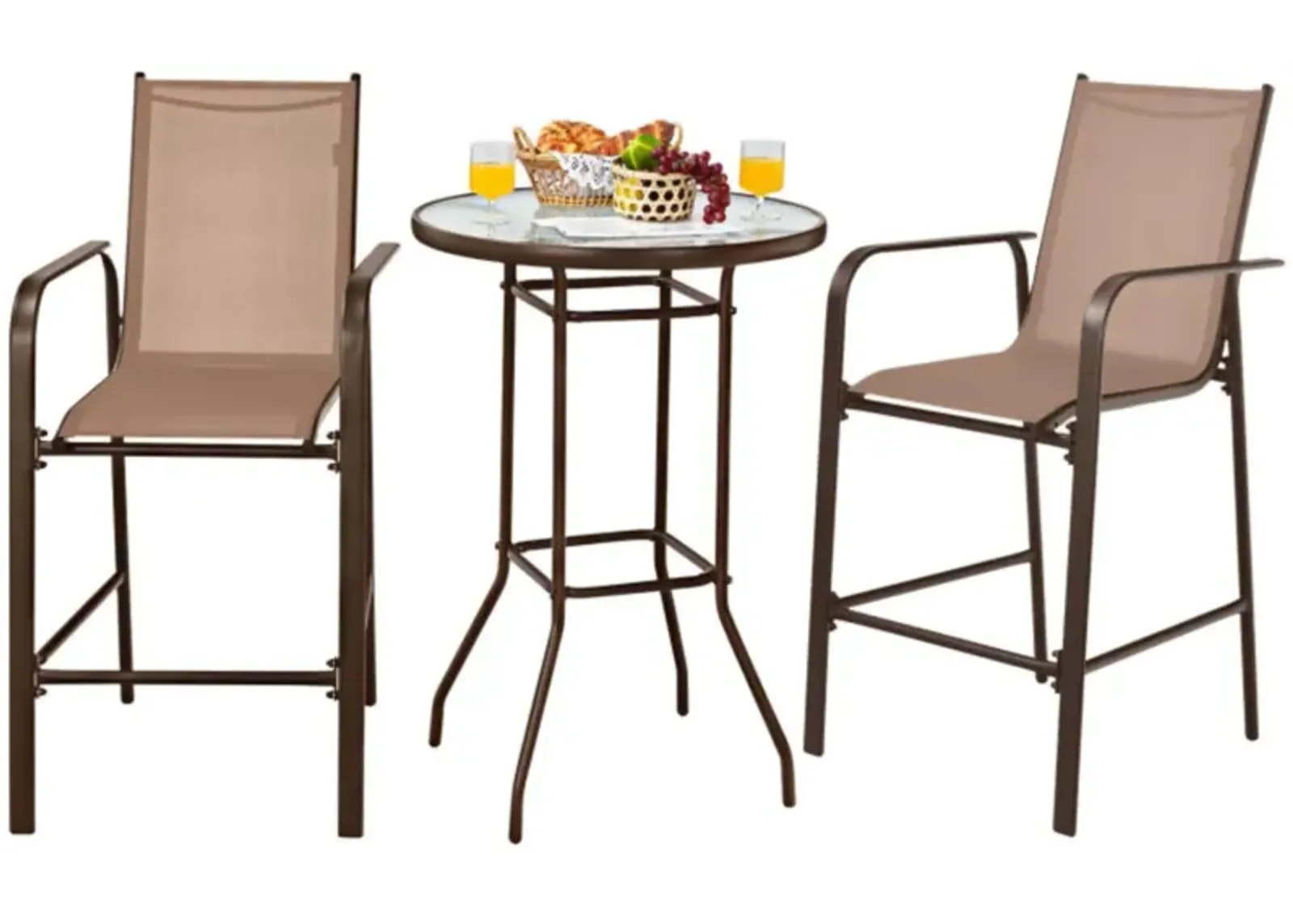 Hivvago 3 Pieces Outdoor Patio Bar Table Stool Set