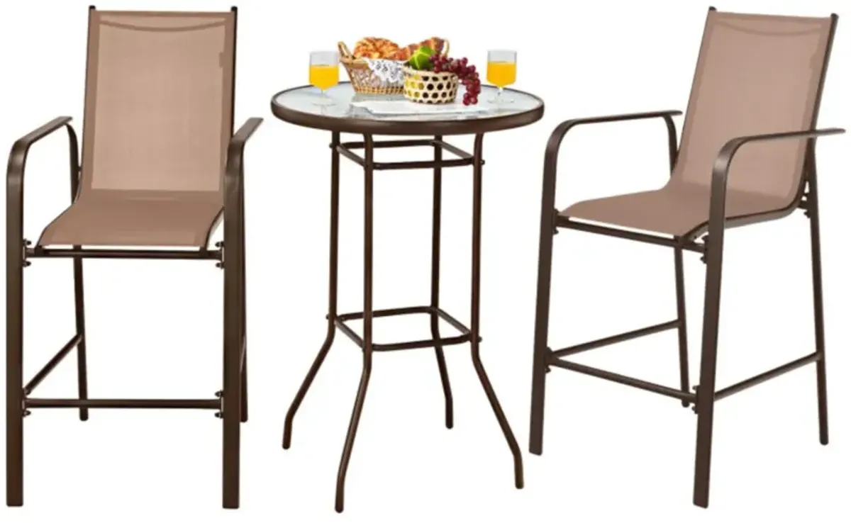 Hivvago 3 Pieces Outdoor Patio Bar Table Stool Set