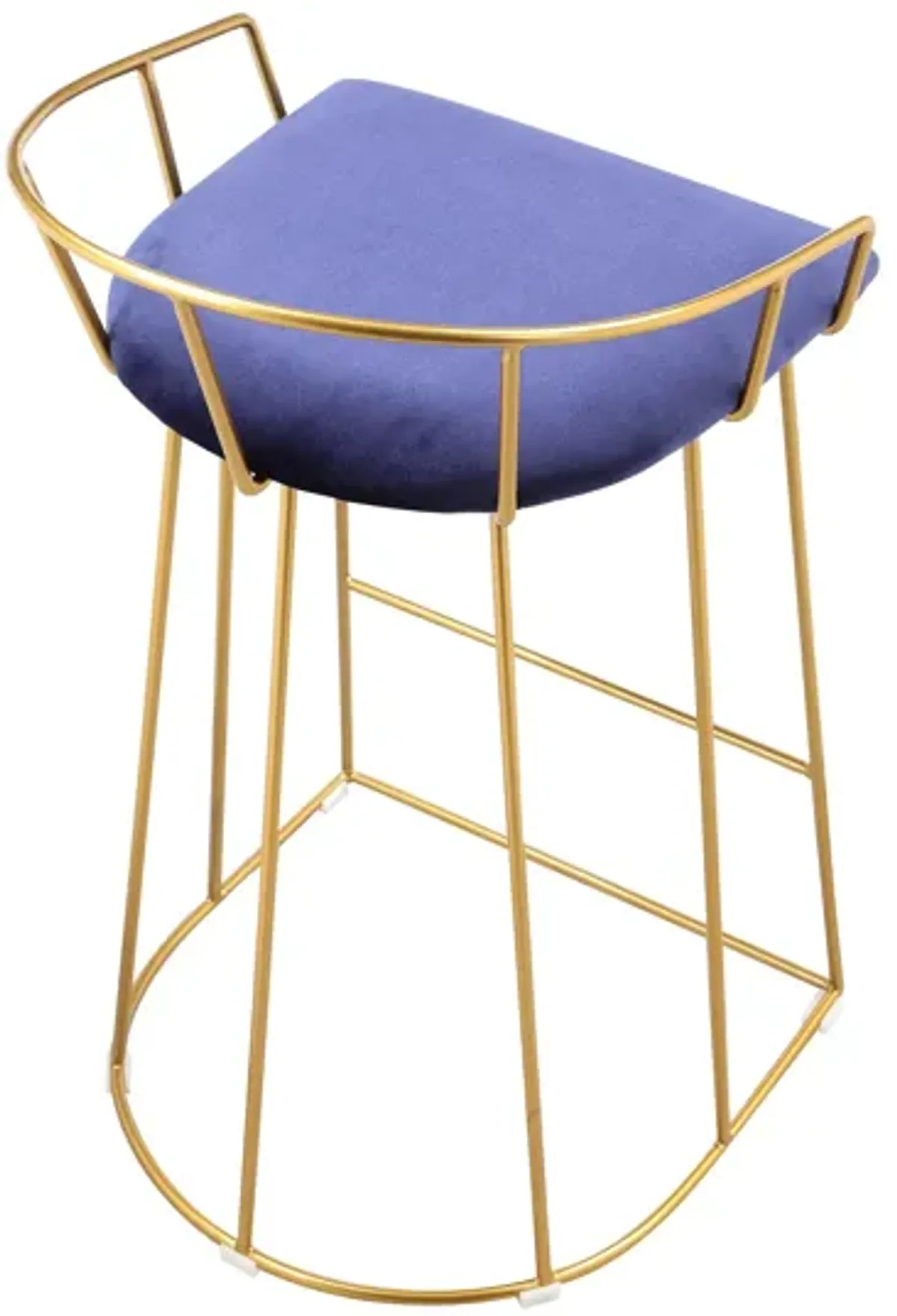 Cato 27 Inch Counter Stool Chair, Blue Velvet, Gold Steel Open Metal Frame - Benzara