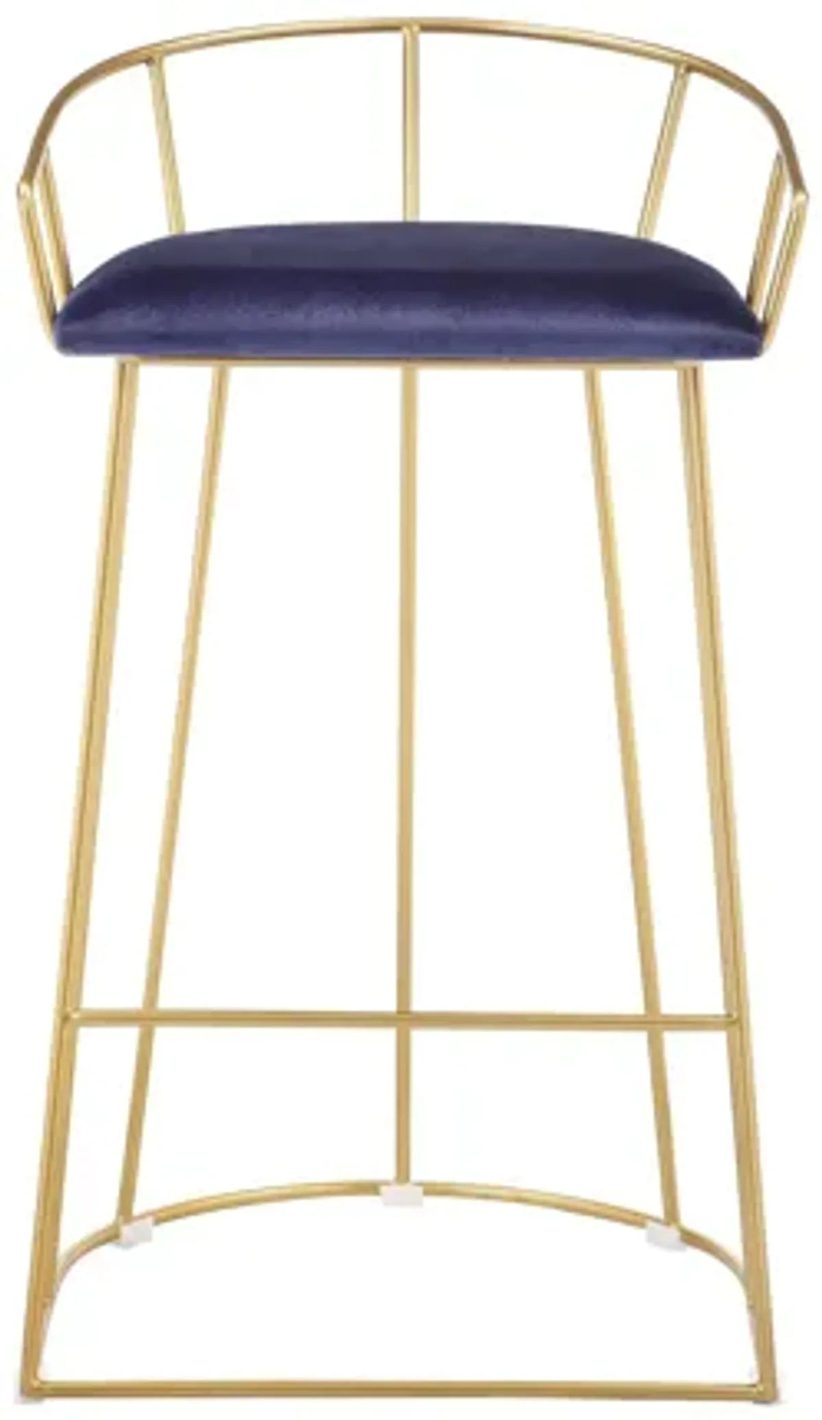 Cato 27 Inch Counter Stool Chair, Blue Velvet, Gold Steel Open Metal Frame - Benzara