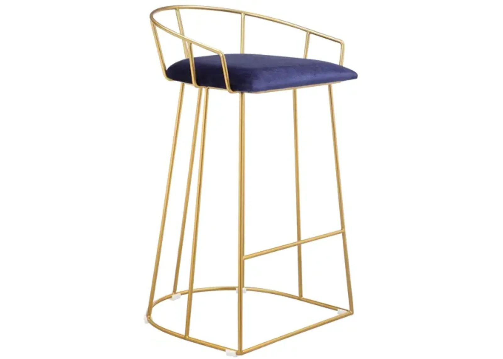 Cato 27 Inch Counter Stool Chair, Blue Velvet, Gold Steel Open Metal Frame - Benzara