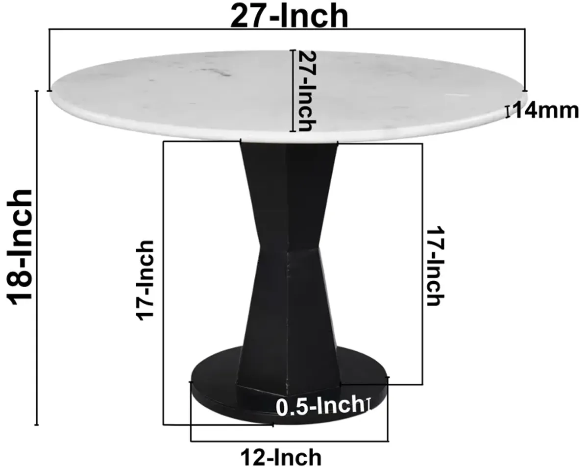 Riko 27" Coffee Table, White Marble Top on Modern Iron Stand, Round Table,